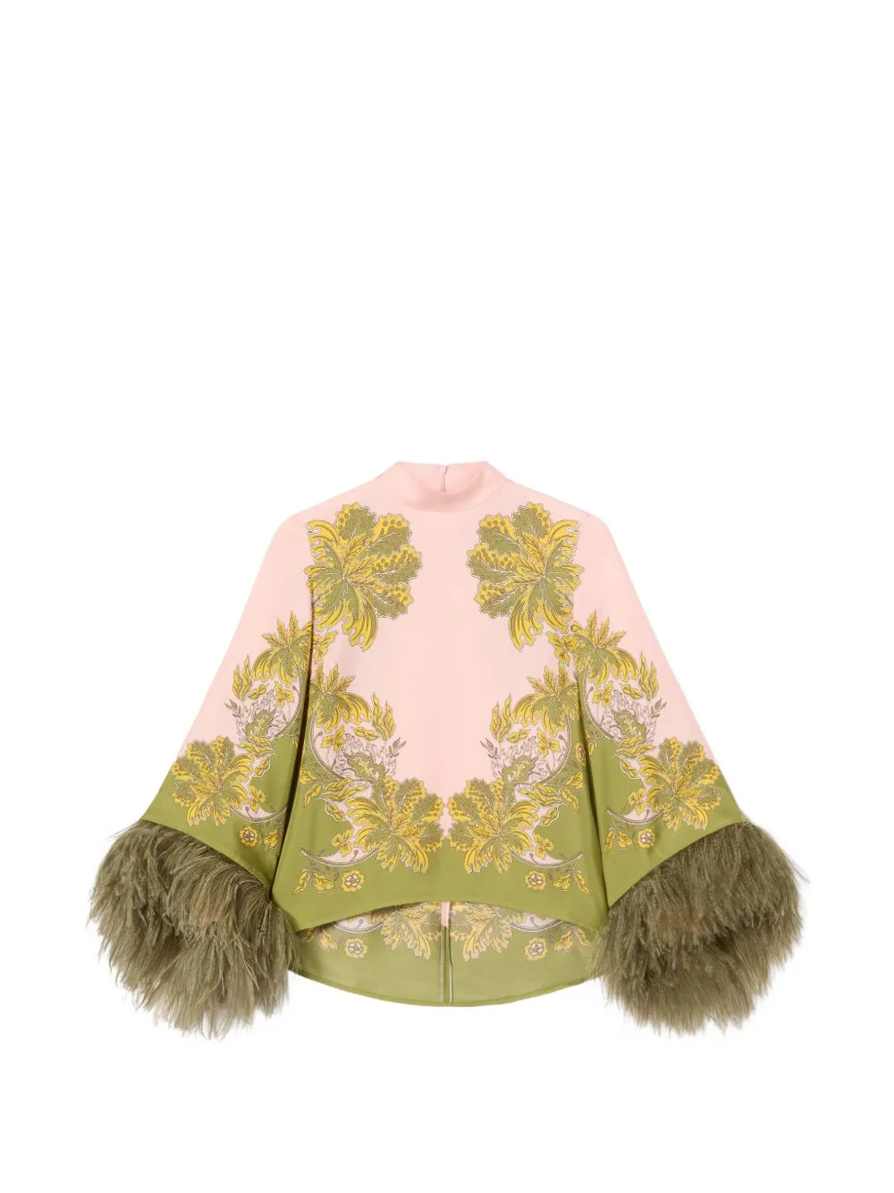 Feather-Trim Floral-Print Top by La DoubleJ