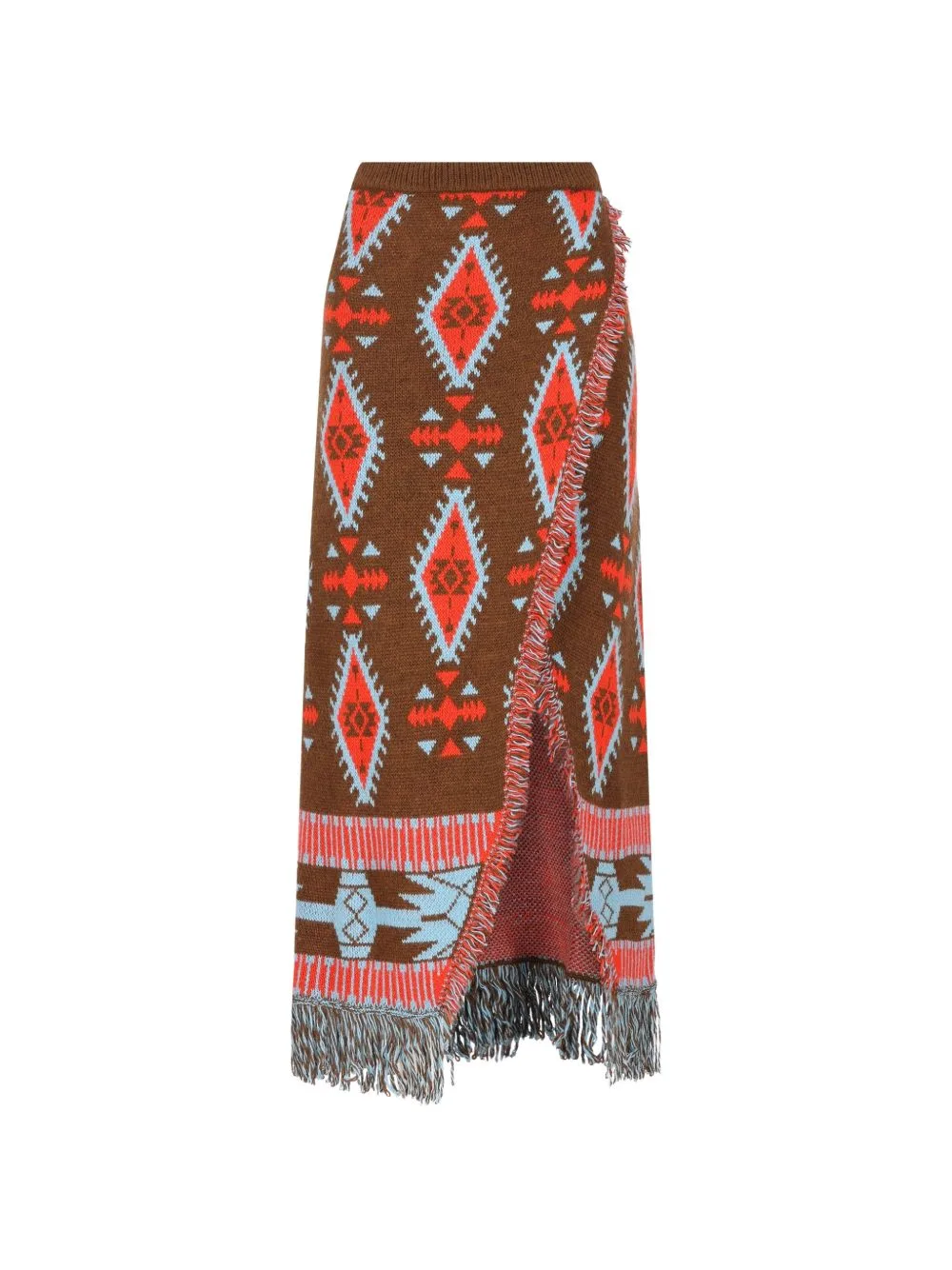 Fringed Intarsia-Knit Maxi Skirt