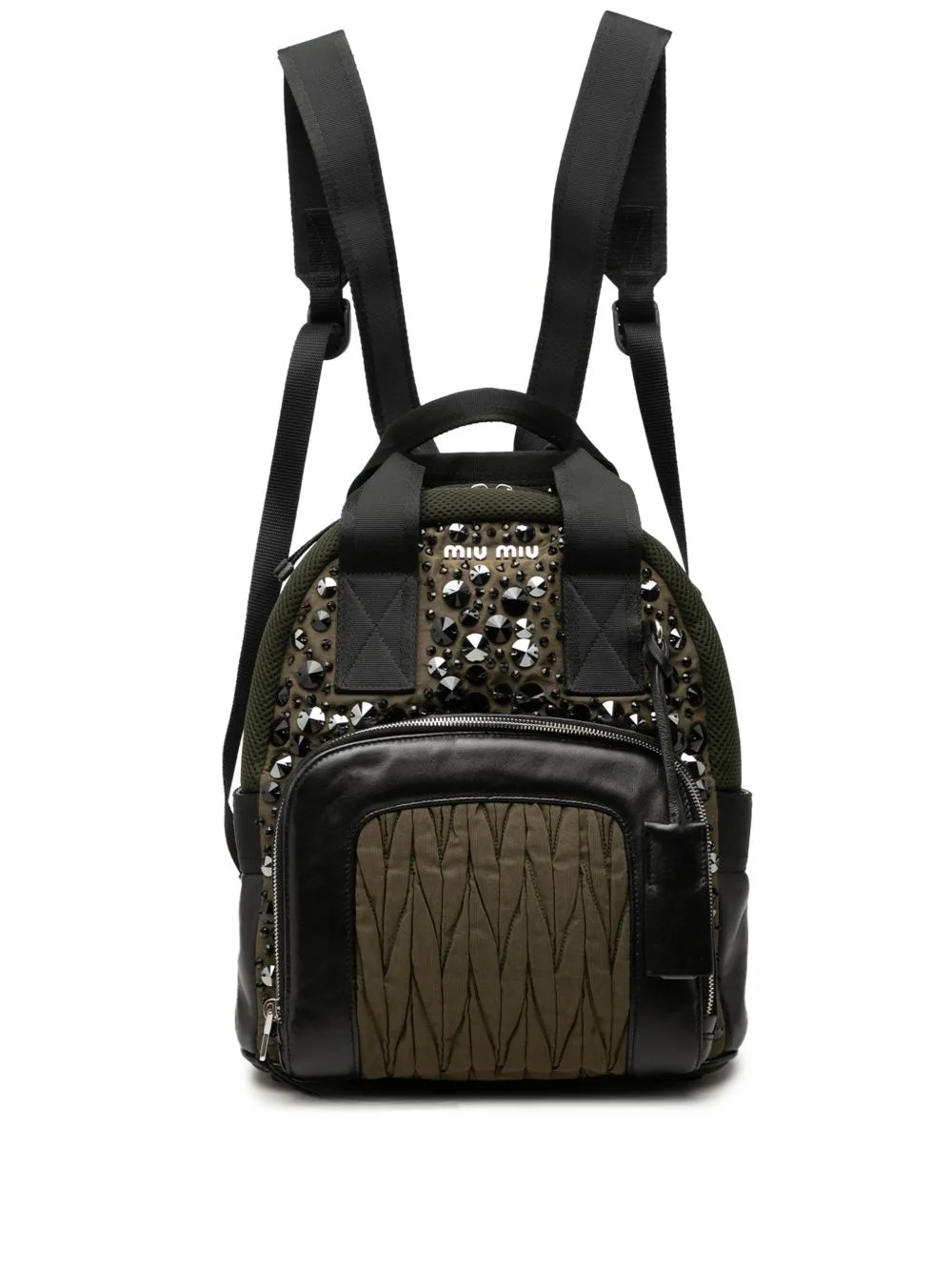 2010-2026 Leather Trimmed Crystal Embellished Matelasse Nylon Backpack