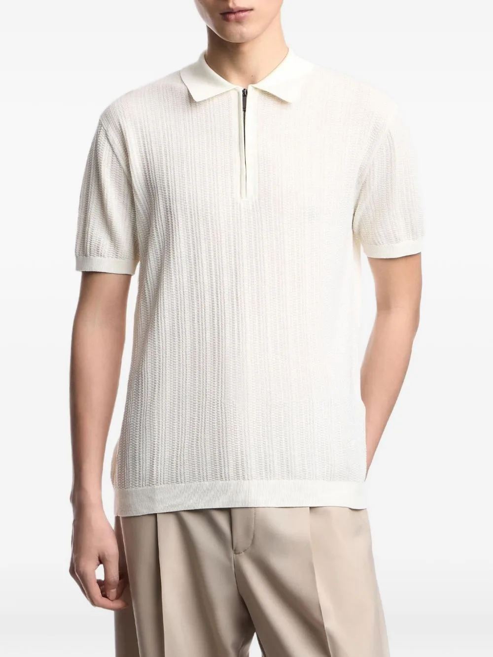 Quarter-Zip Ribbed Polo Shirt by Emporio Armani