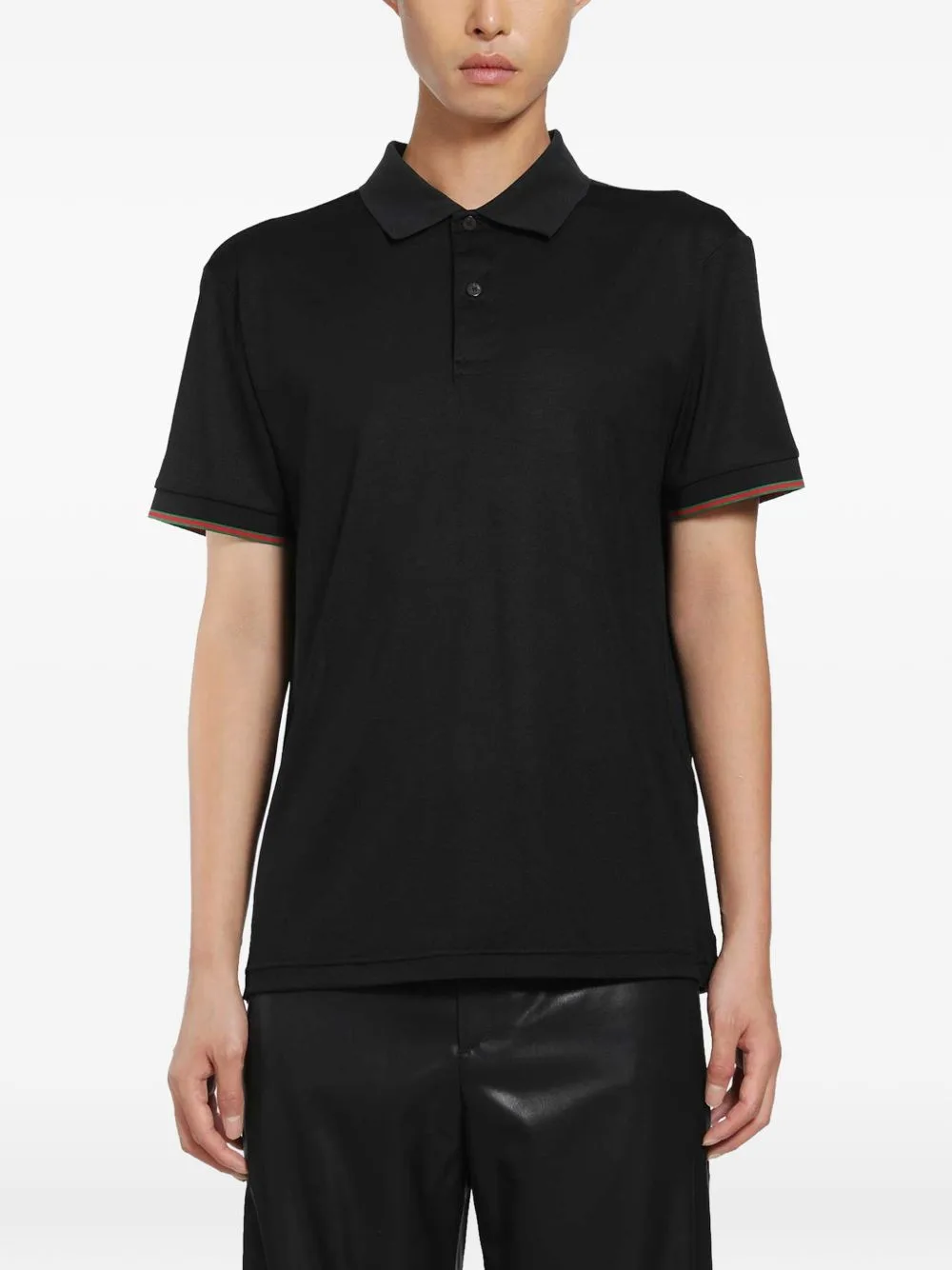 Web-Stripe Silk Polo Shirt by Gucci