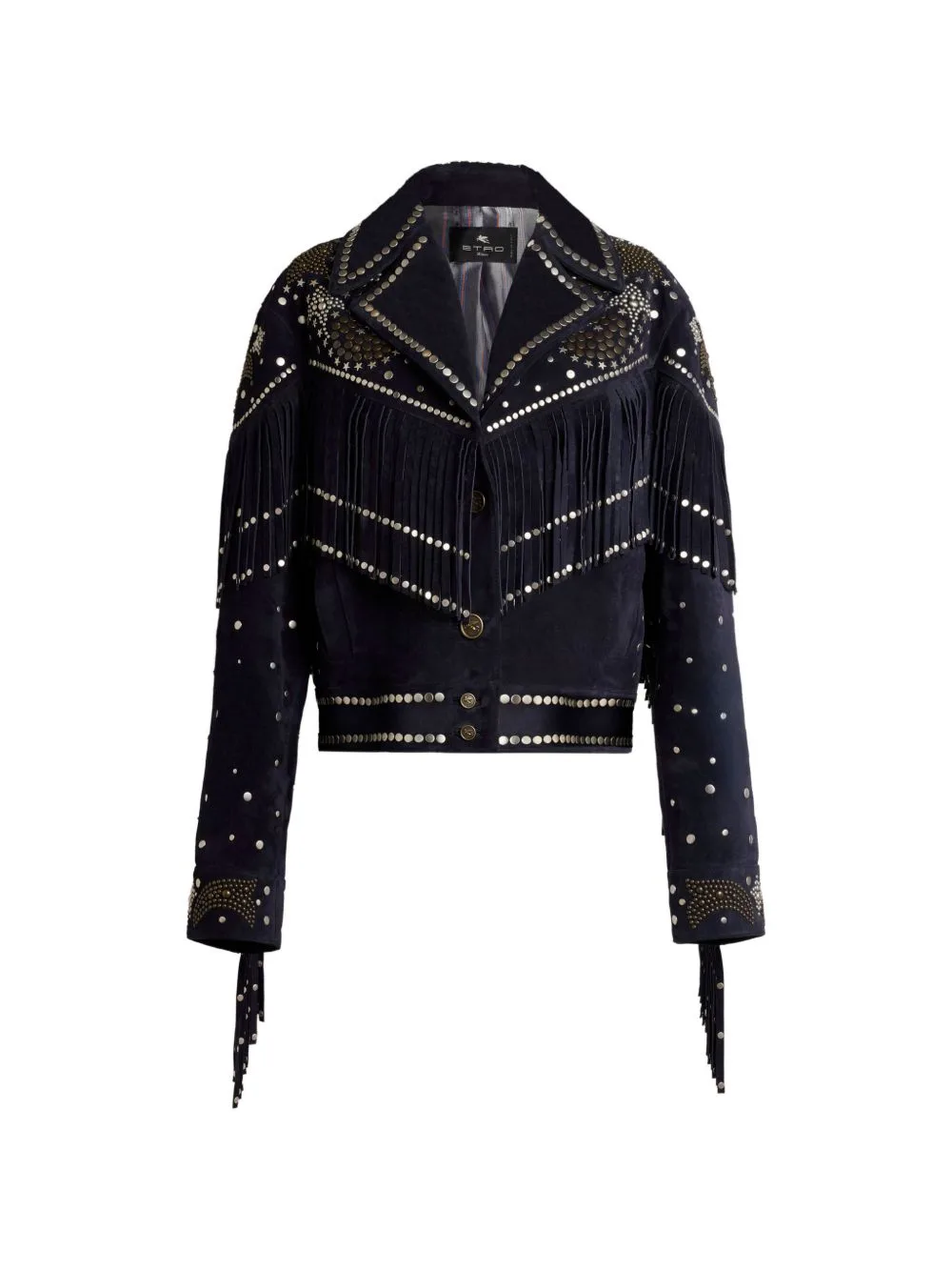 Studs Fringed Leather Jacket by ETRO