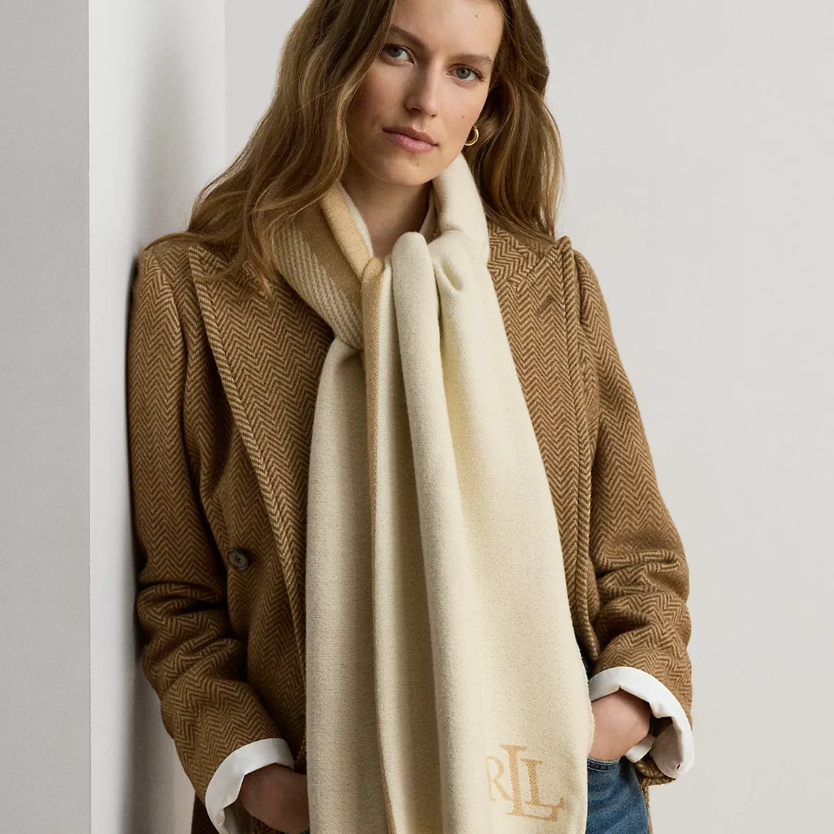 Belting-Motif Jacquard Wrap Scarf by Lauren Ralph Lauren
