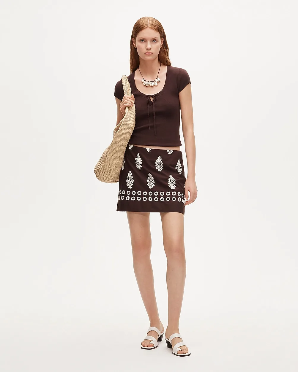 Fairfax Mini Skirt in Beaded Cocoa Block Print by J.Crew