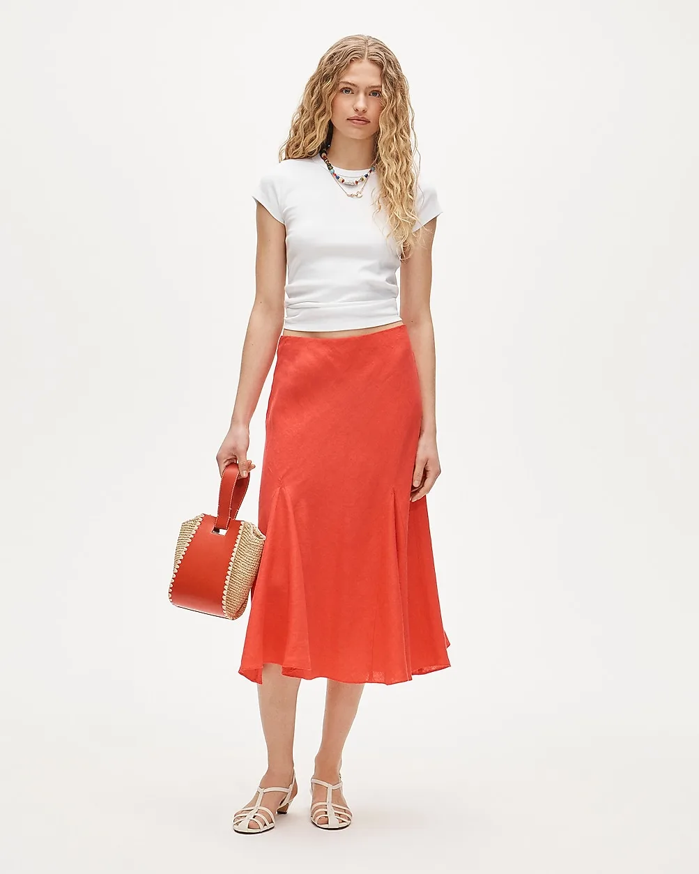 Gwyneth Flounce-Hem Slip Skirt in Linen