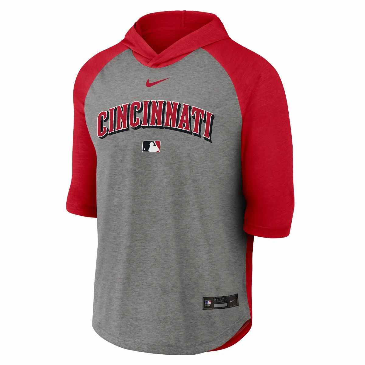 Cincinnati Reds Authentic Collection Flux Dri-FIT MLB 3/4-Sleeve Hooded T-Shirt