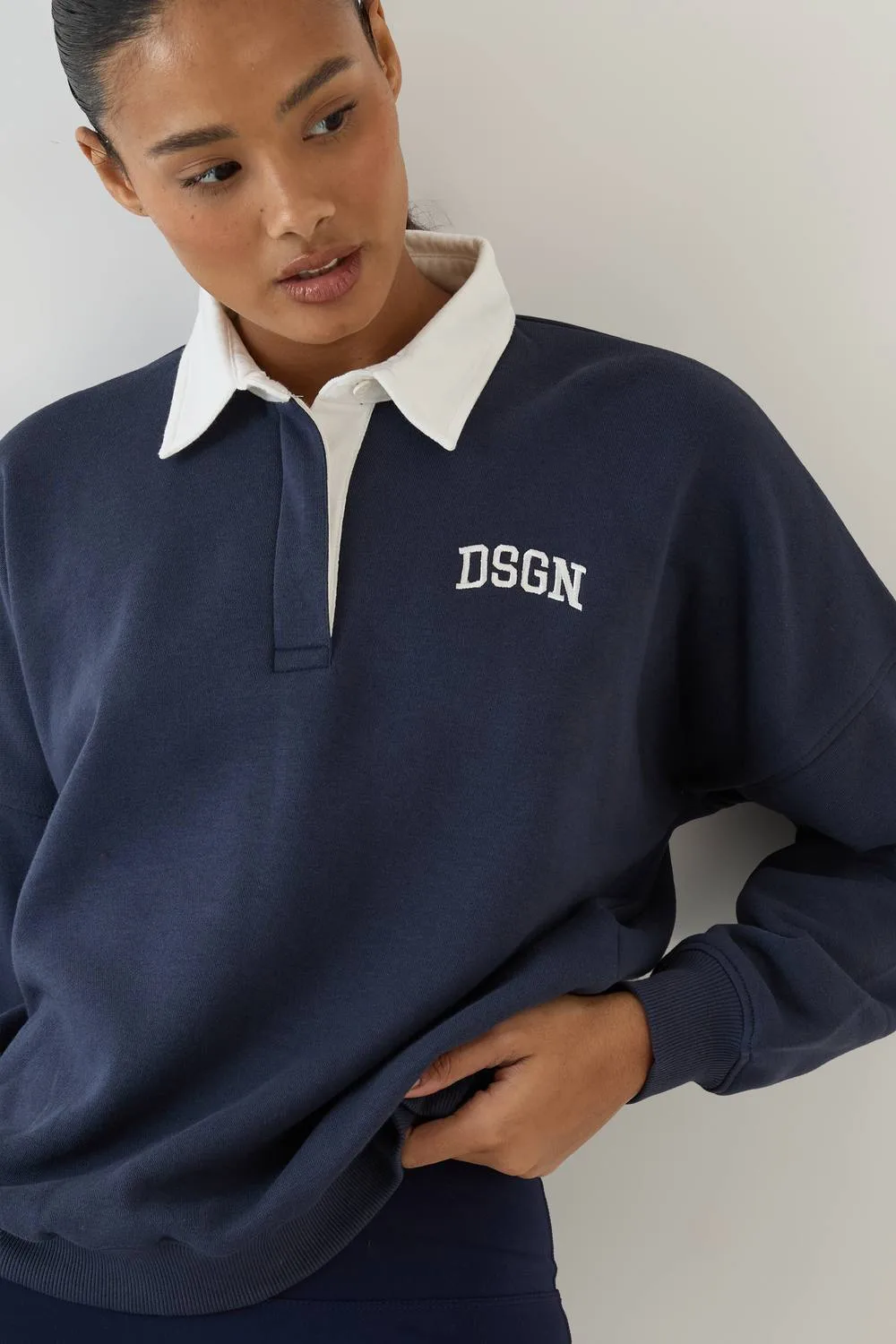 Contrast Collar Rugby Sweatshirt by DSGN Studio