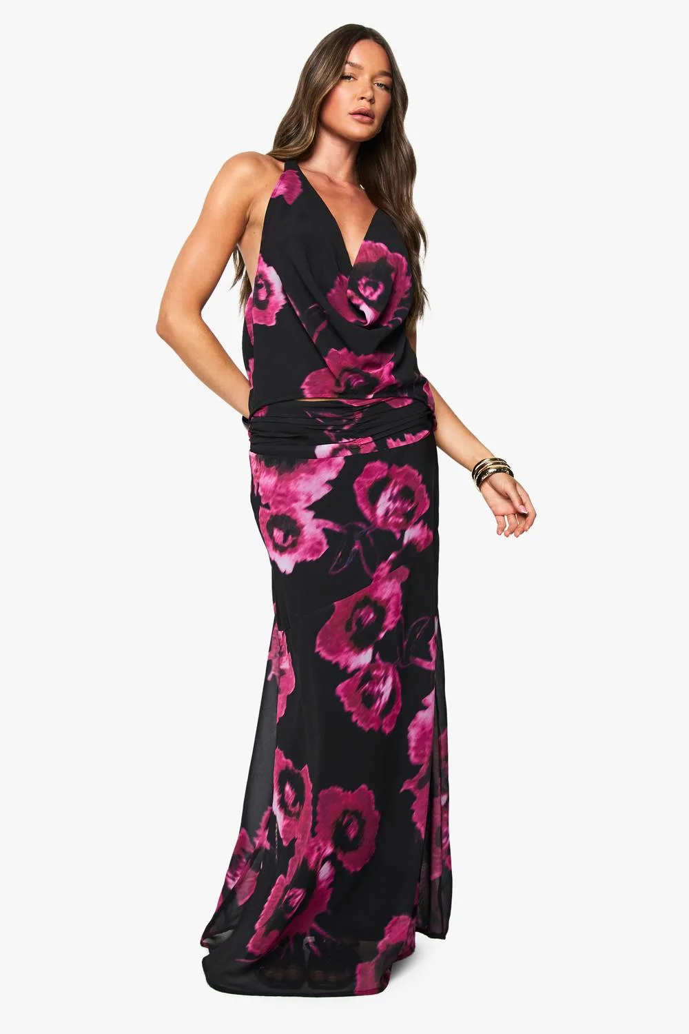 Chiffon Puddle Hem Maxi Skirt by boohoo