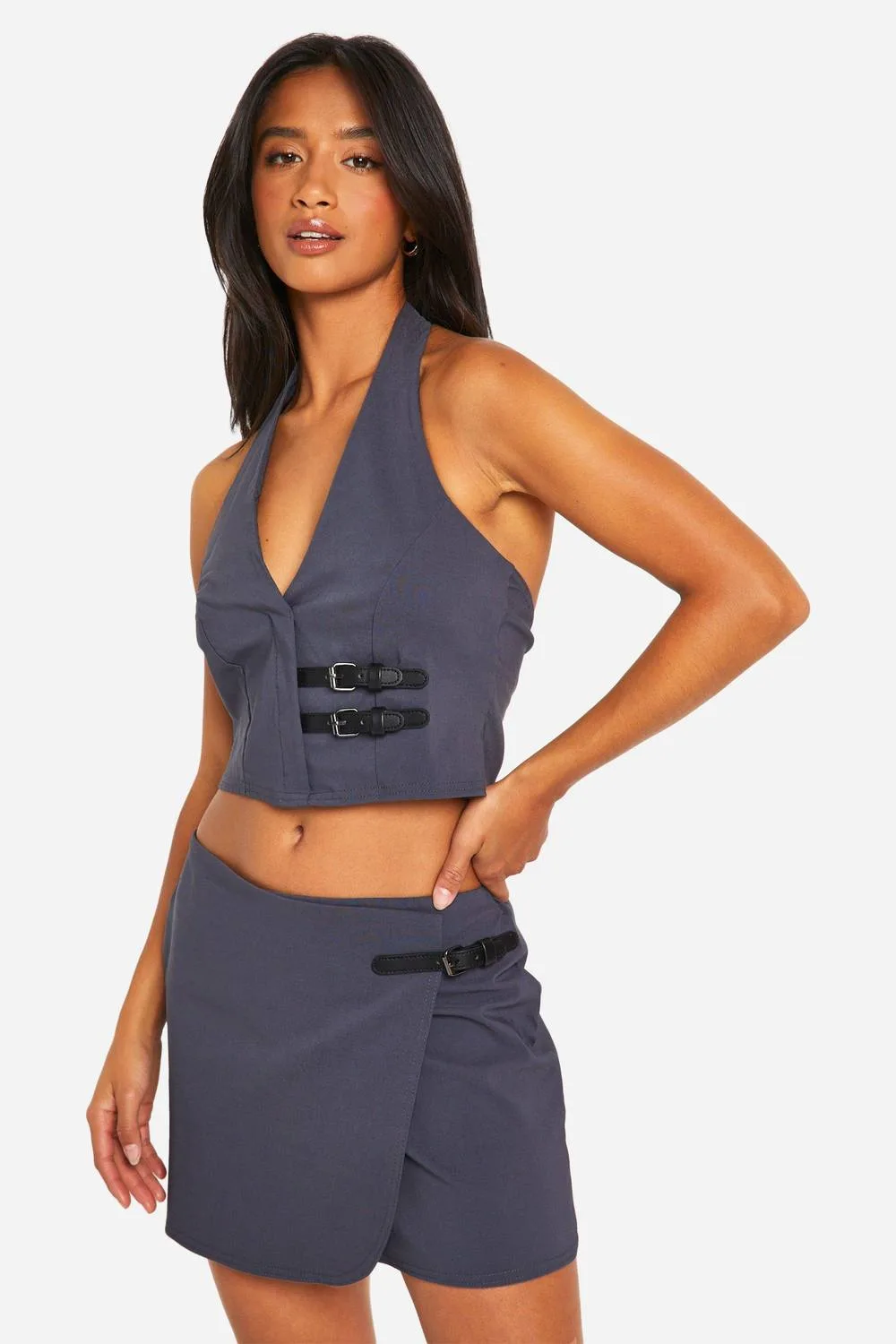 Belted Mini Skirt in Bengaline by boohoo