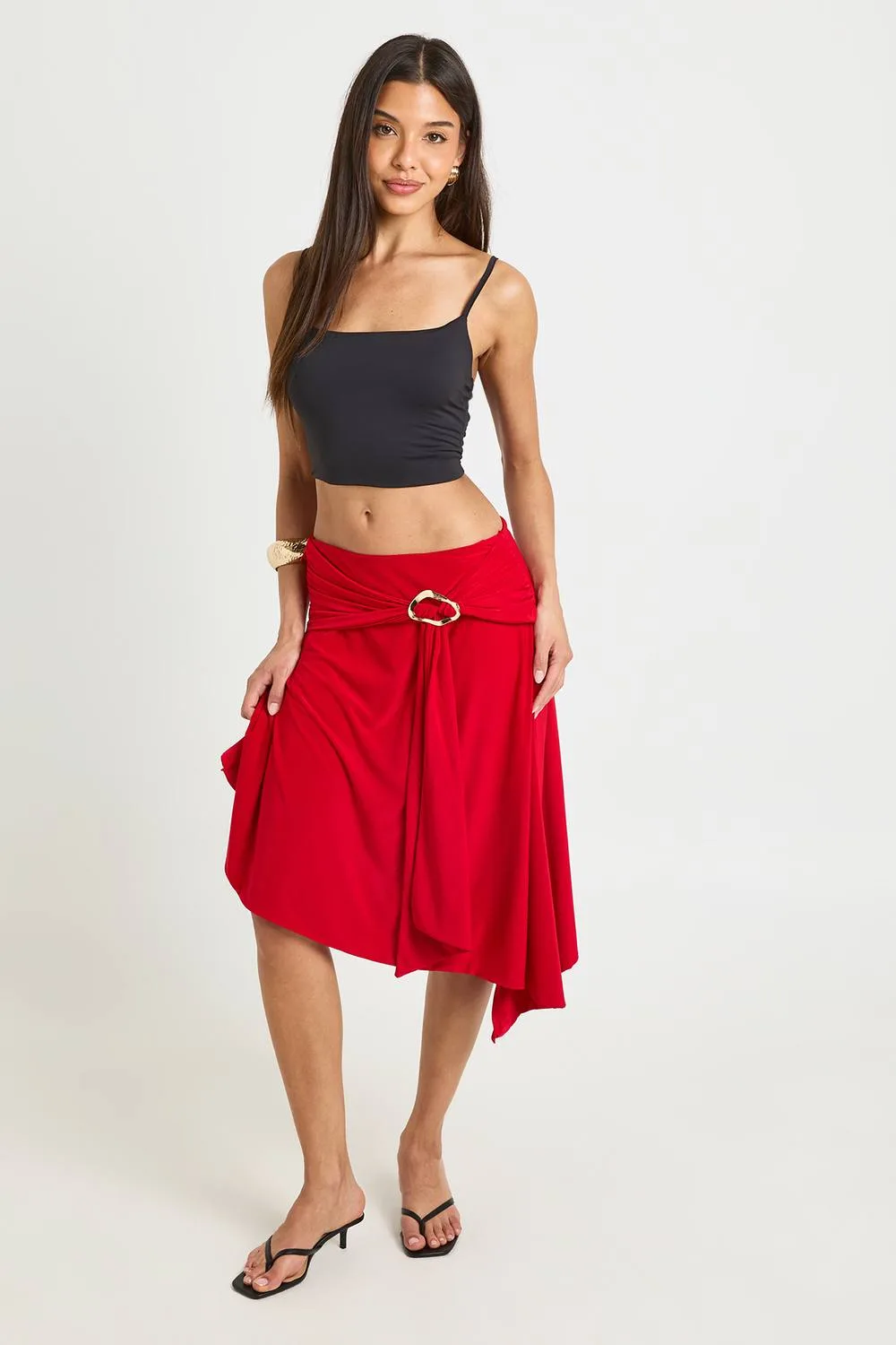 Satin Midi Skirt with Trim by boohoo