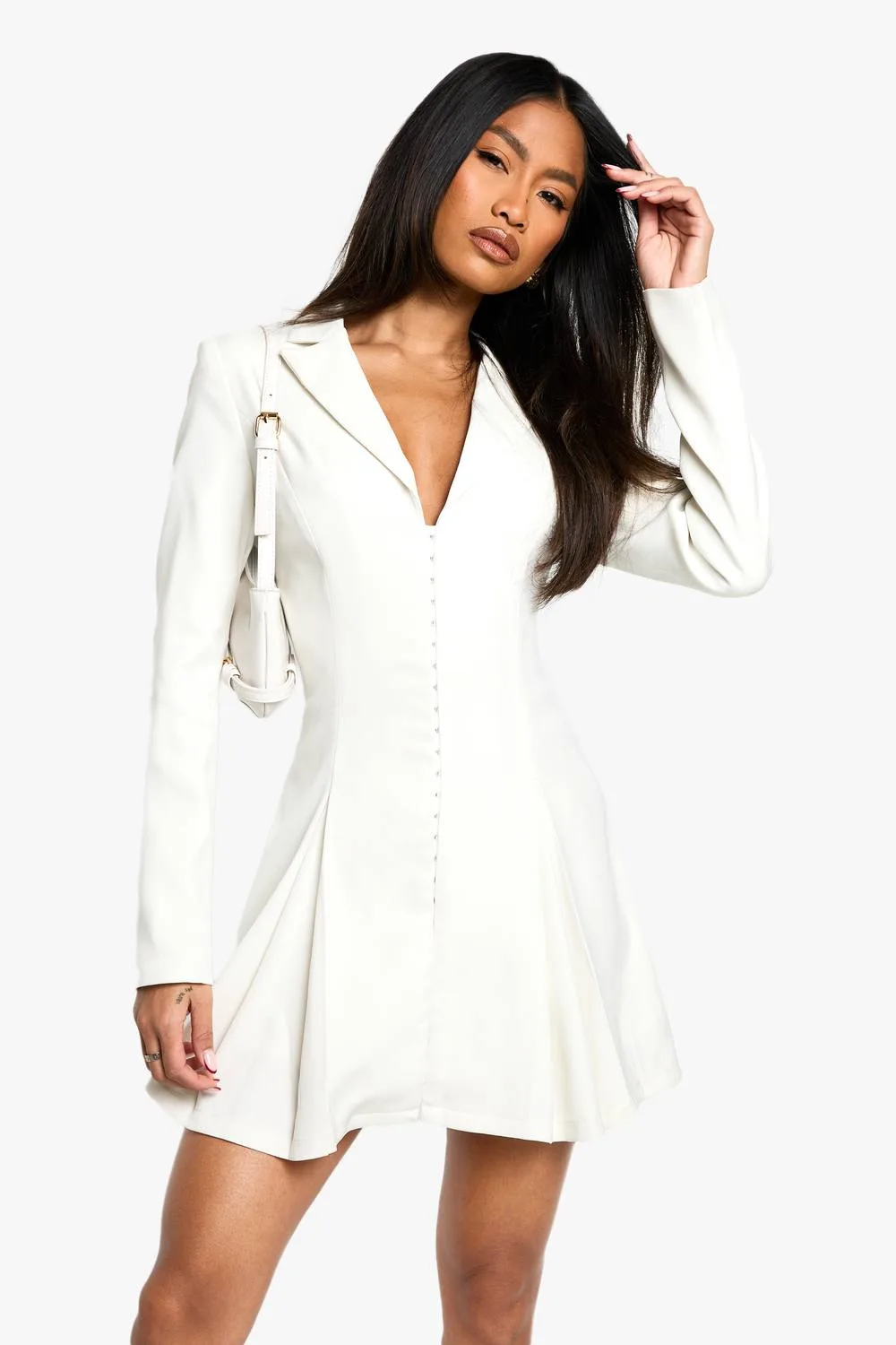 Tailored Hook & Eye Detail Cinched Waist Blazer Dress by boohoo
