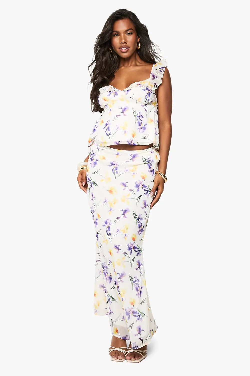 Chiffon Floral Print Maxi Skirt by boohoo