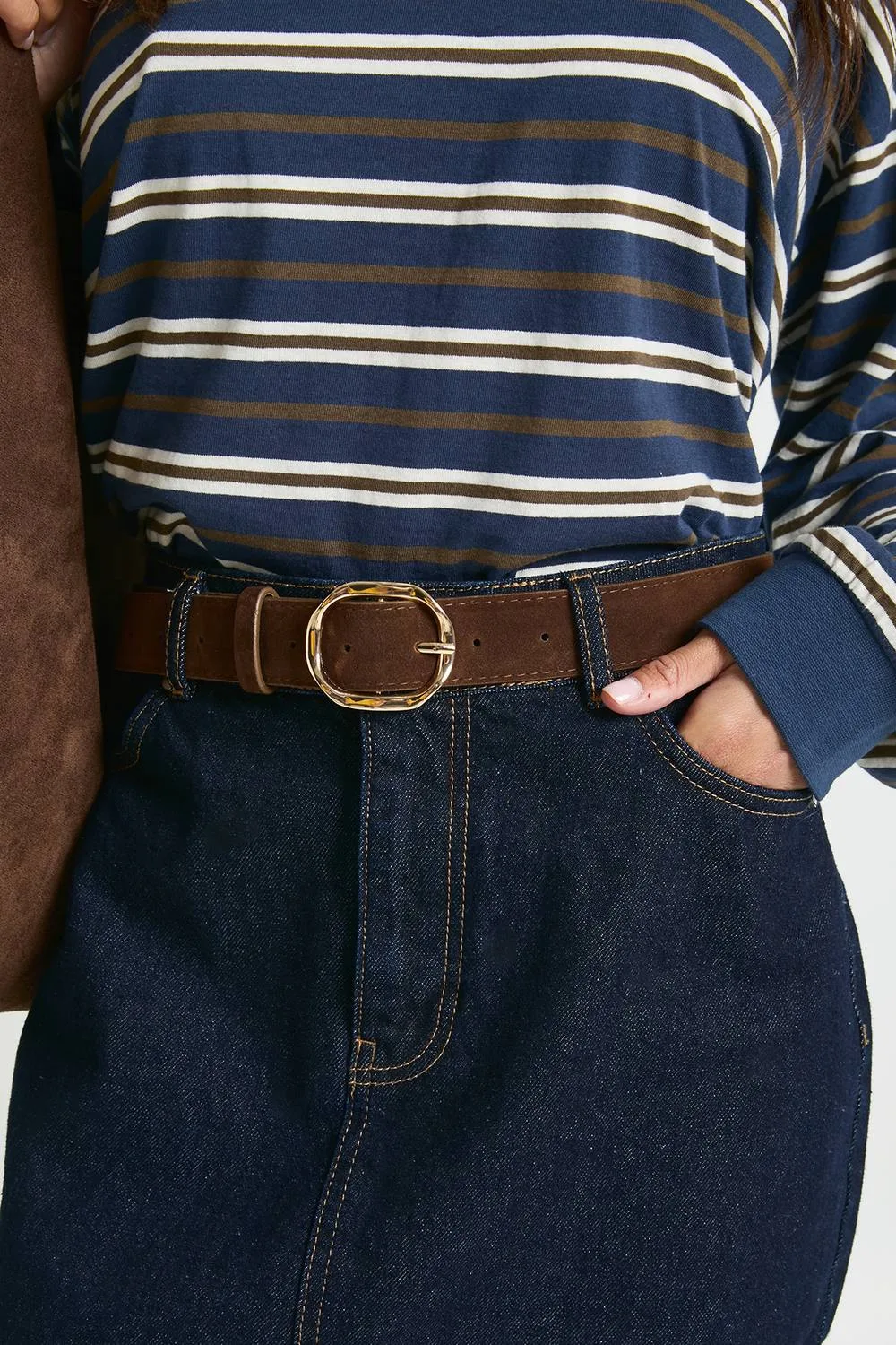 Faux Suede Angled Buckle Belt by boohoo