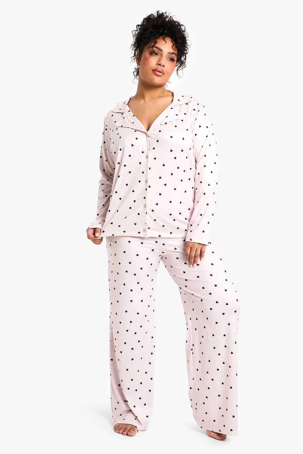 Heart Print Long Sleeve & Trouser Pj Set by boohoo