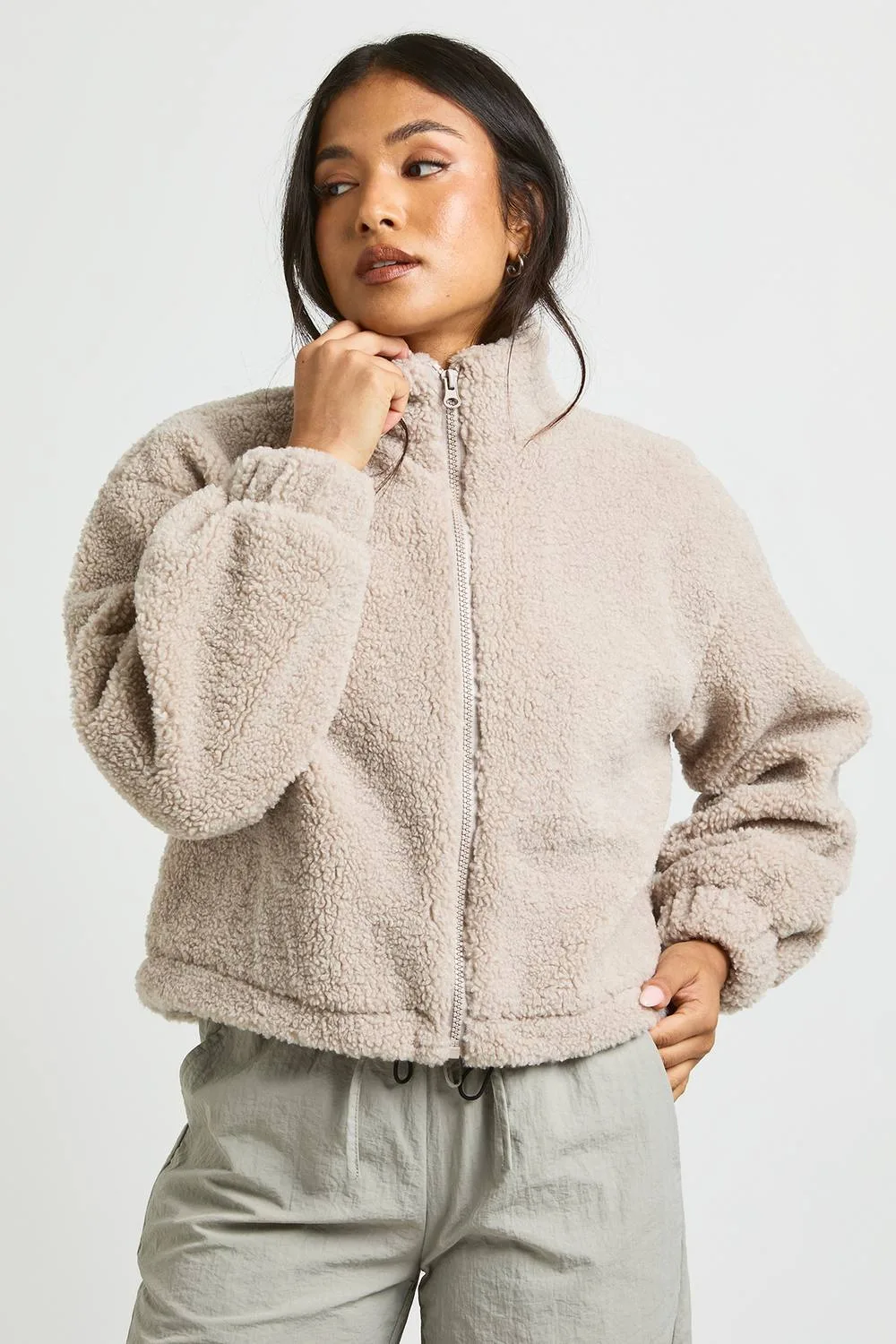 Teddy Zip Bomber Jacket by boohoo
