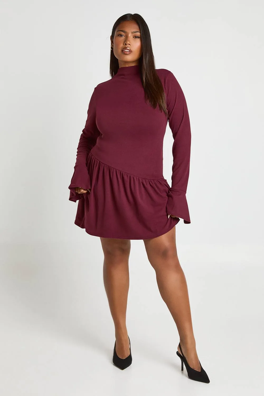 Super Soft Flare Sleeve Drop Hem Skater Dress
