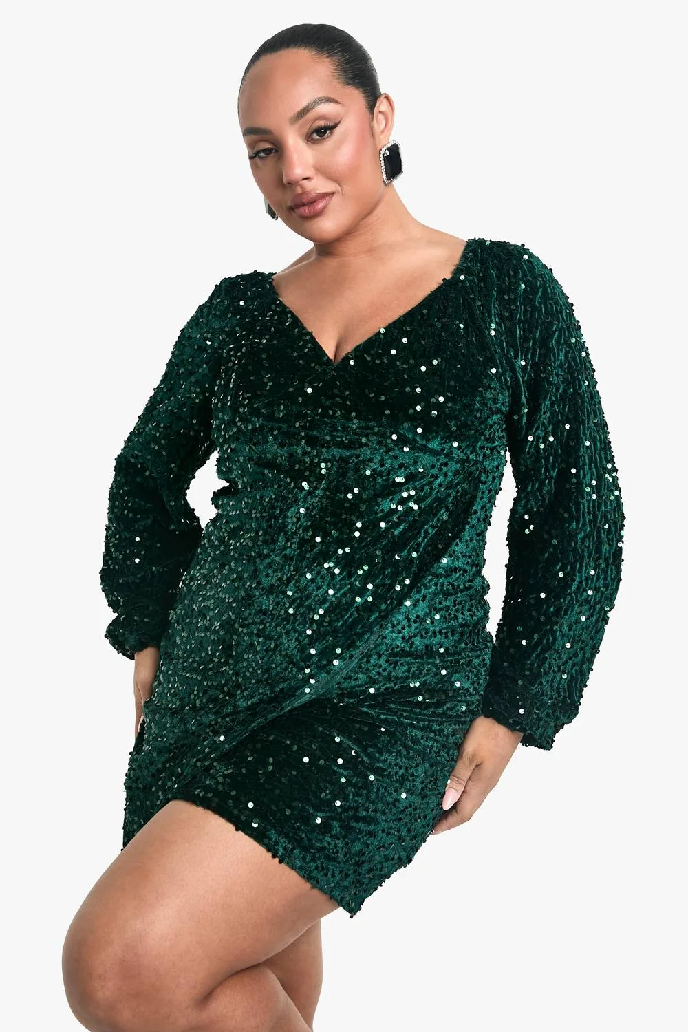 Velvet Sequin Swing Dress by boohoo