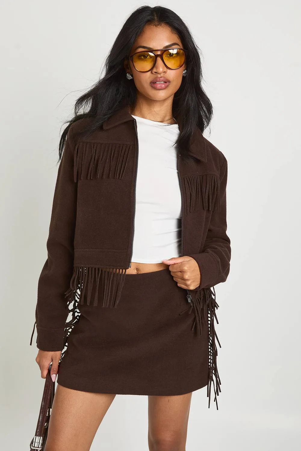 Tassel Wool Look Mini Skirt by boohoo