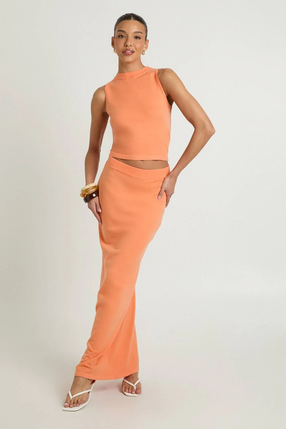 Rib Knit High Neck Top & Maxi Skirt Co-Ord by boohoo