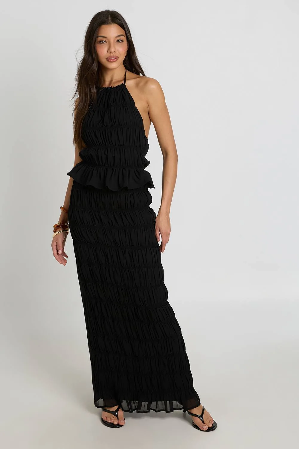 Shirred Chiffon Maxi Column Skirt by boohoo