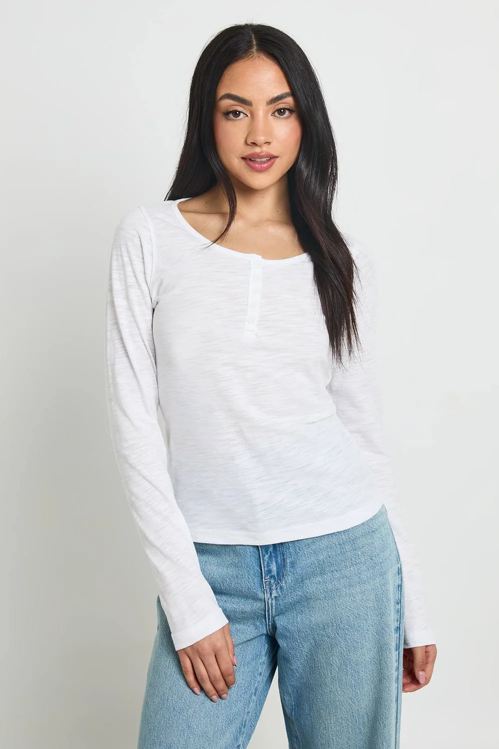 Sheer Slub Henley Top by boohoo