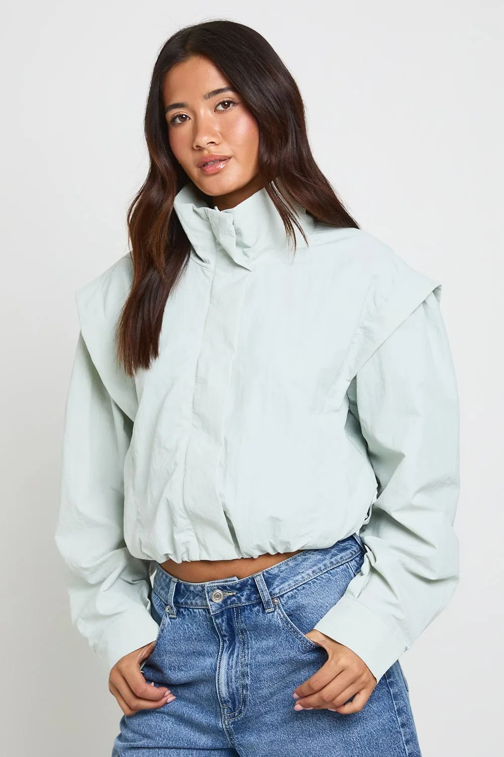 Nylon Funnel Neck Zip Through Track Top by boohoo