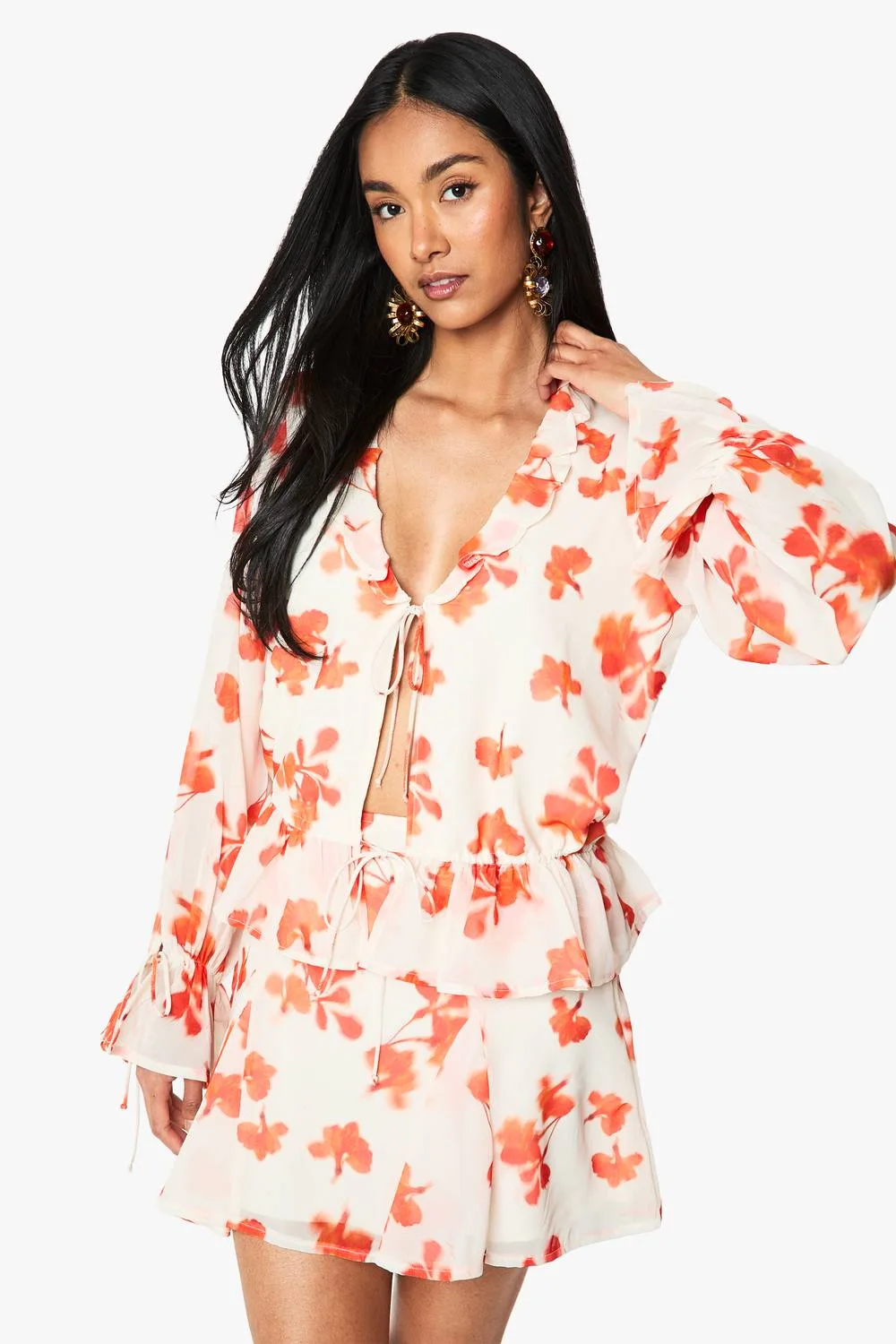 Floral Chiffon Ruffle Blouse by boohoo