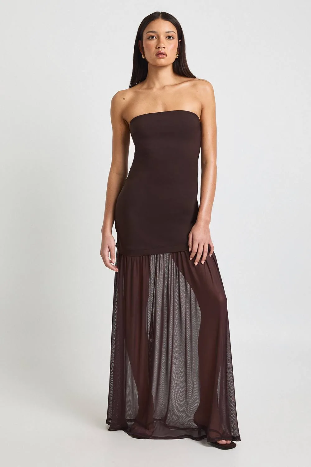 Bandeau Sheer Hem Maxi Dress by boohoo
