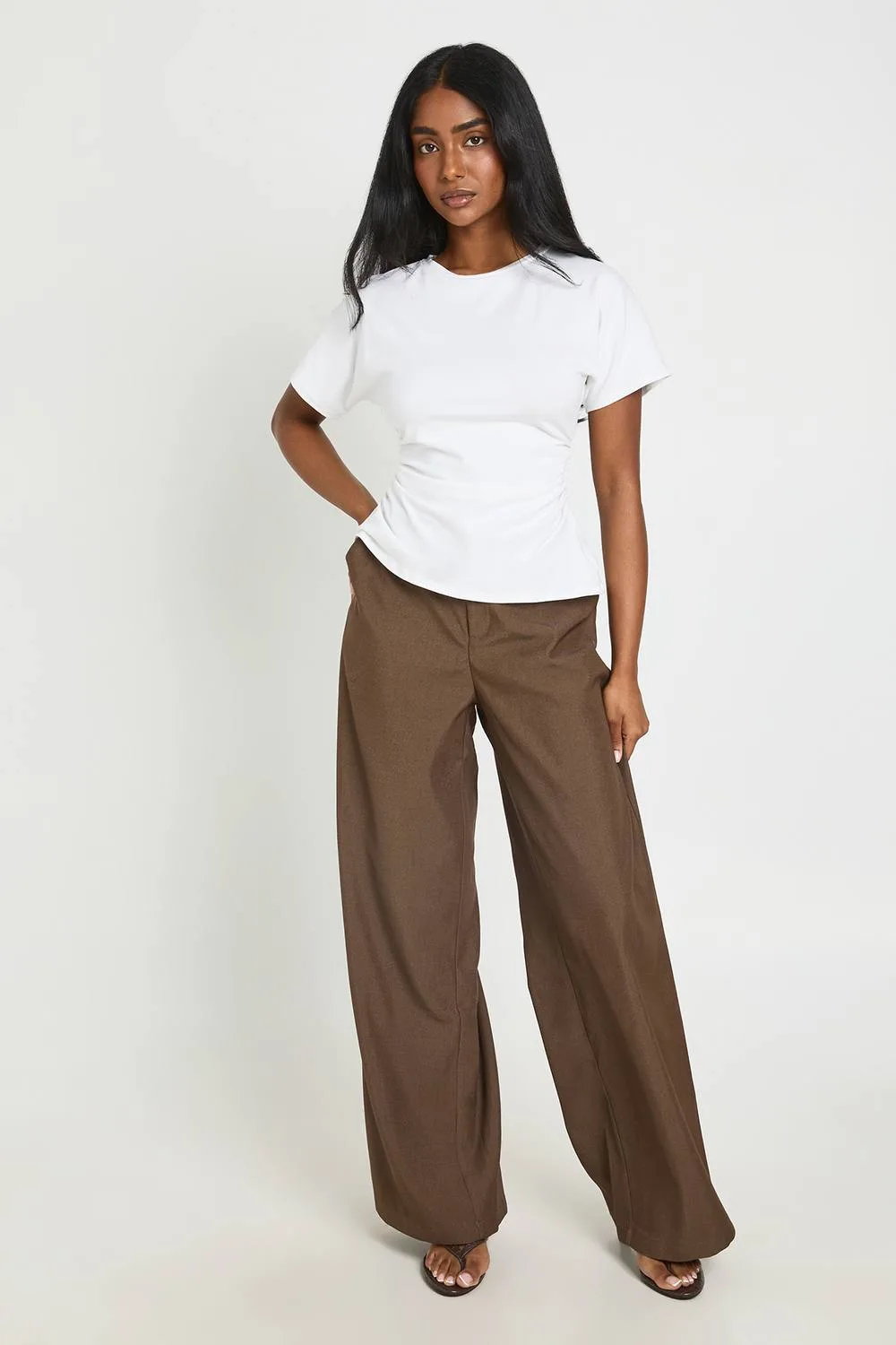 Concealed Waistband Wide Leg Tailored Trousers by boohoo