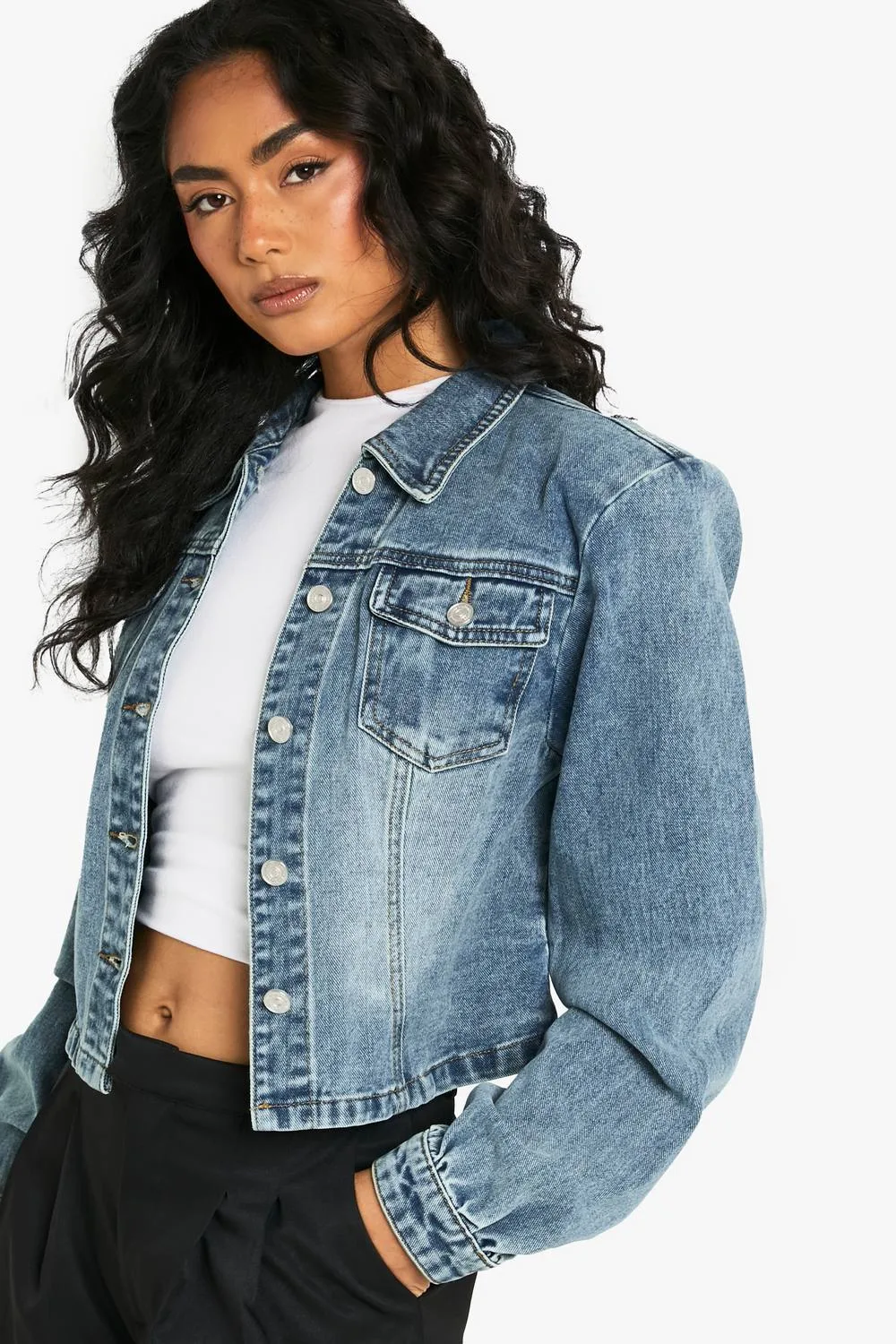 Shoulder Pad Detail Denim Jacket