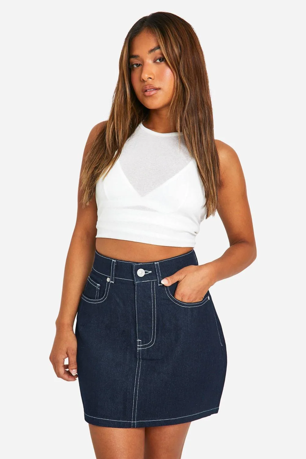 Denim Indigo Mini Skirt by boohoo