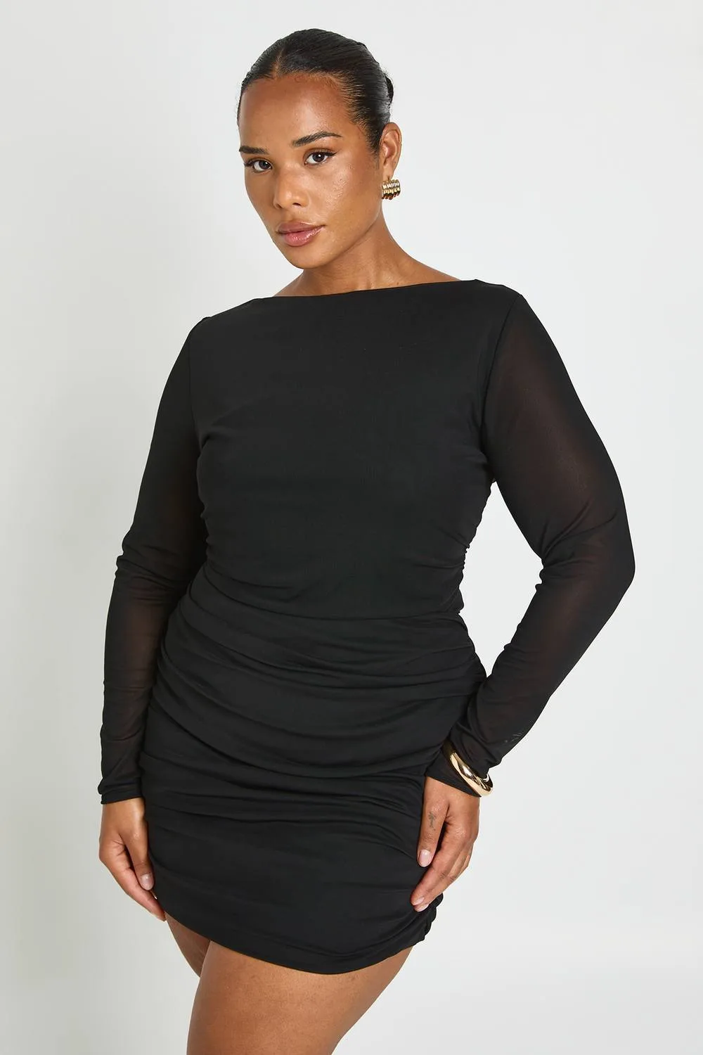 Power Mesh Ruched Bodysuit by boohoo