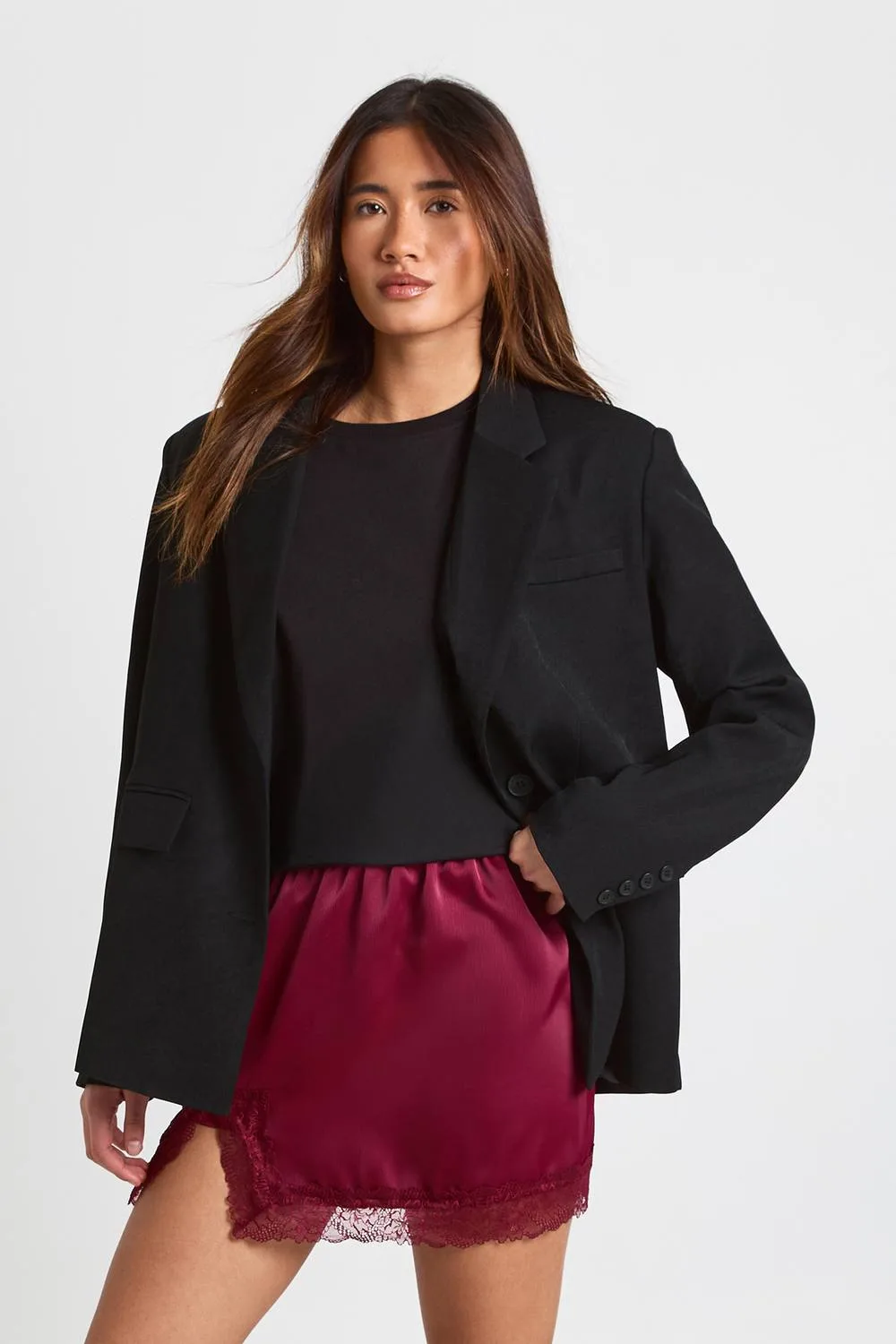 Satin Lace Trim Mini Skirt by boohoo