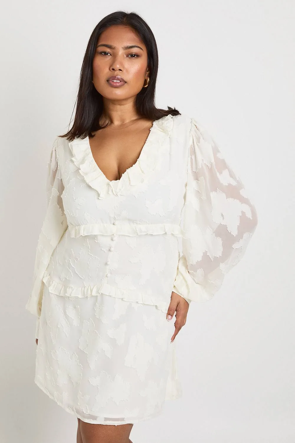 Burnout Chiffon Ruffle Smock Dress by boohoo
