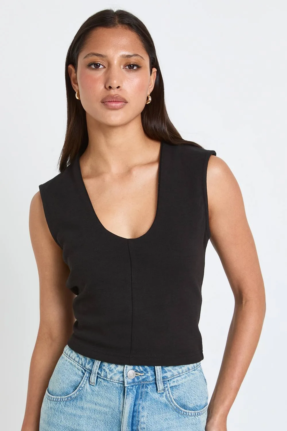 Compact Cotton V Neck Grown on Top by boohoo