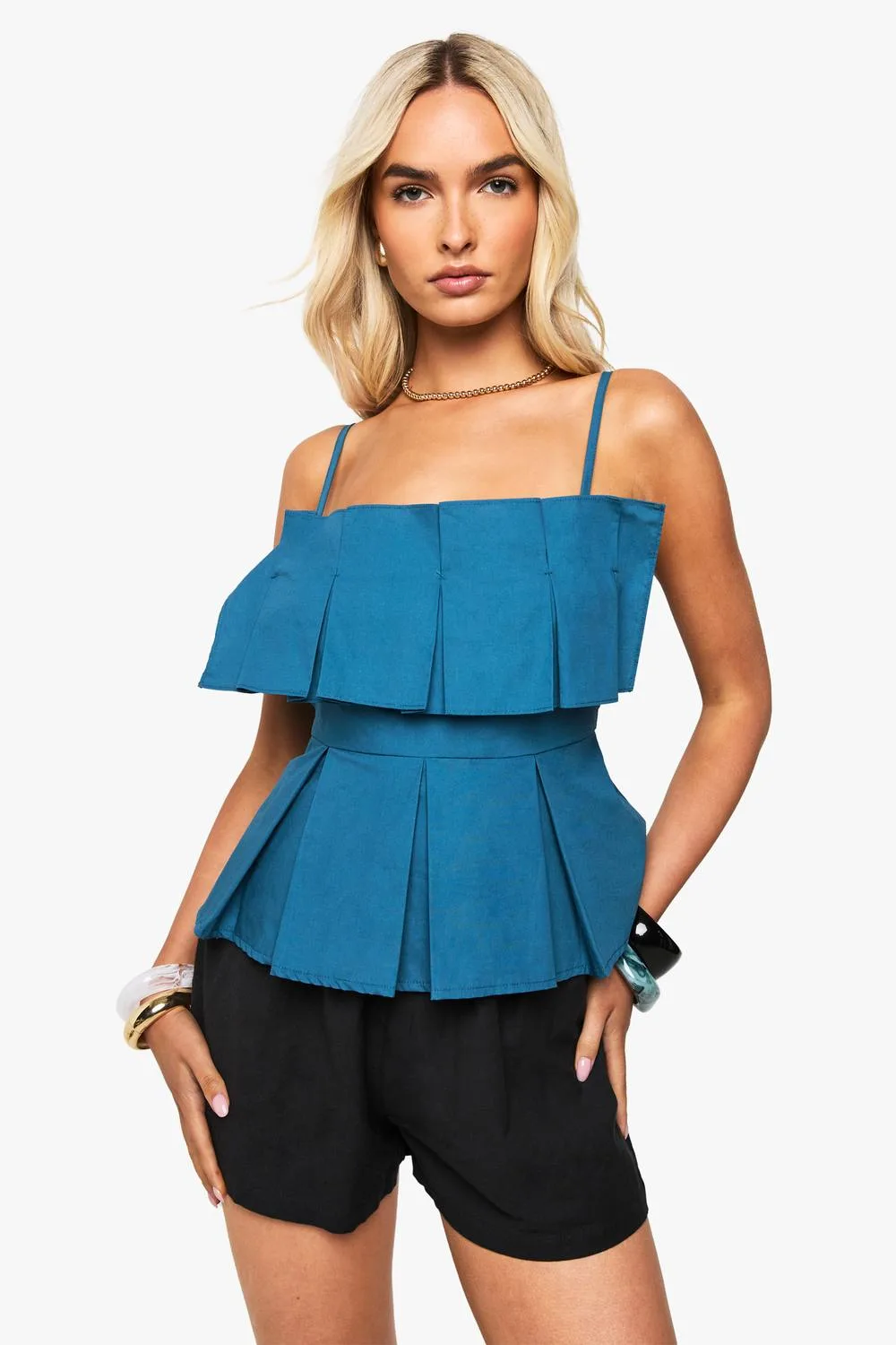 Poplin Pleated Smock Cami Top by boohoo