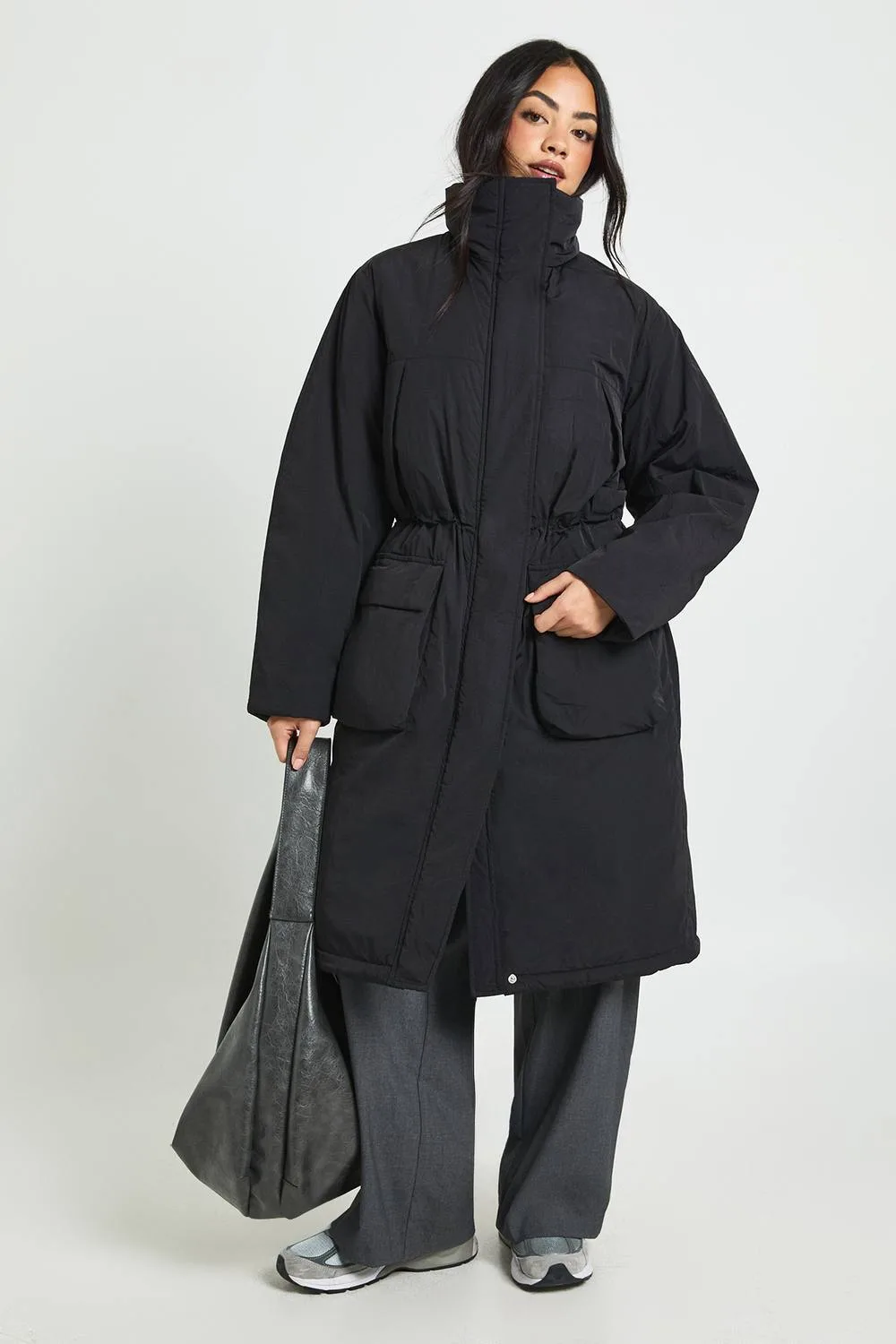Cinched Waist Longline Parka by boohoo