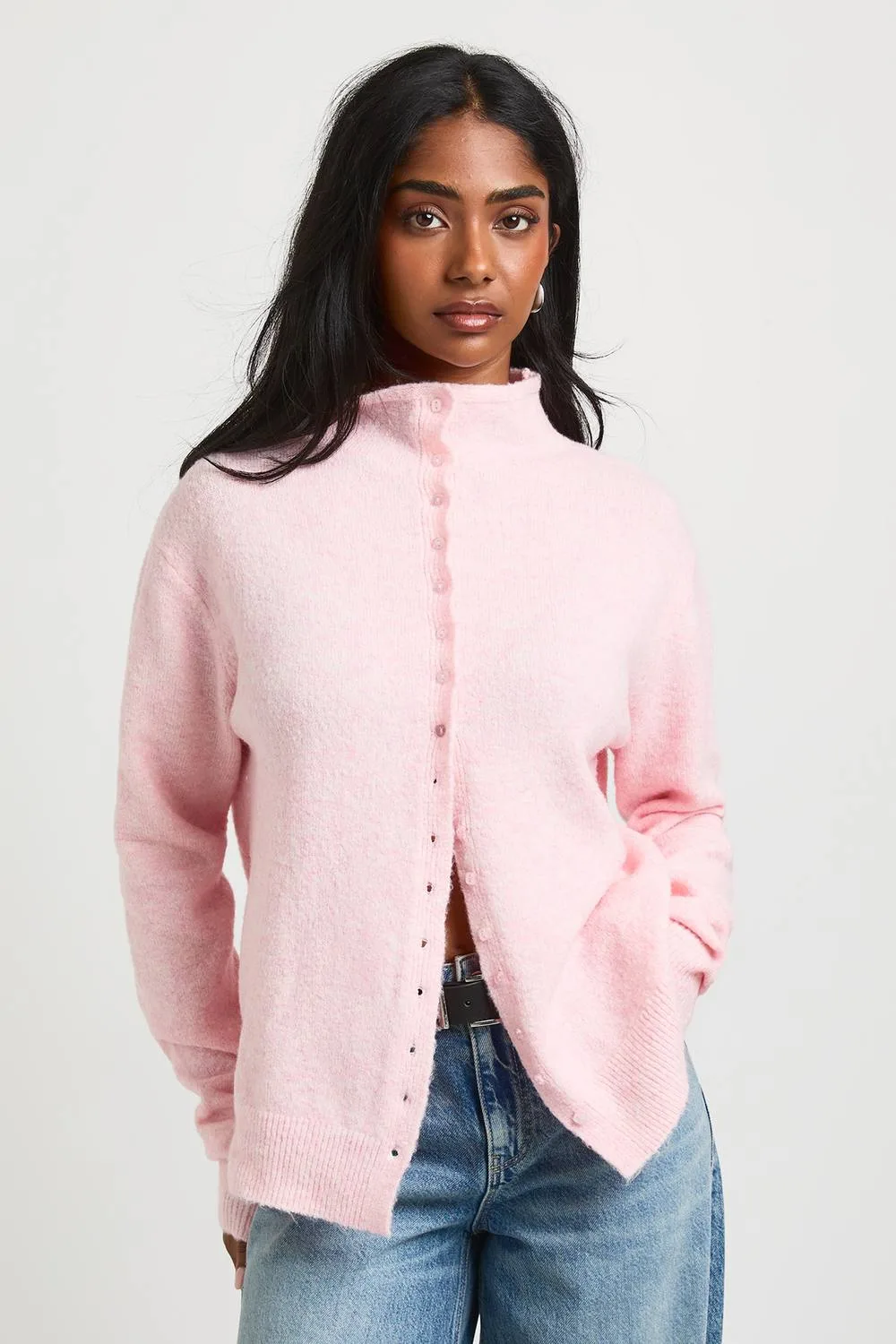 High Neck Button Through Cardigan by boohoo
