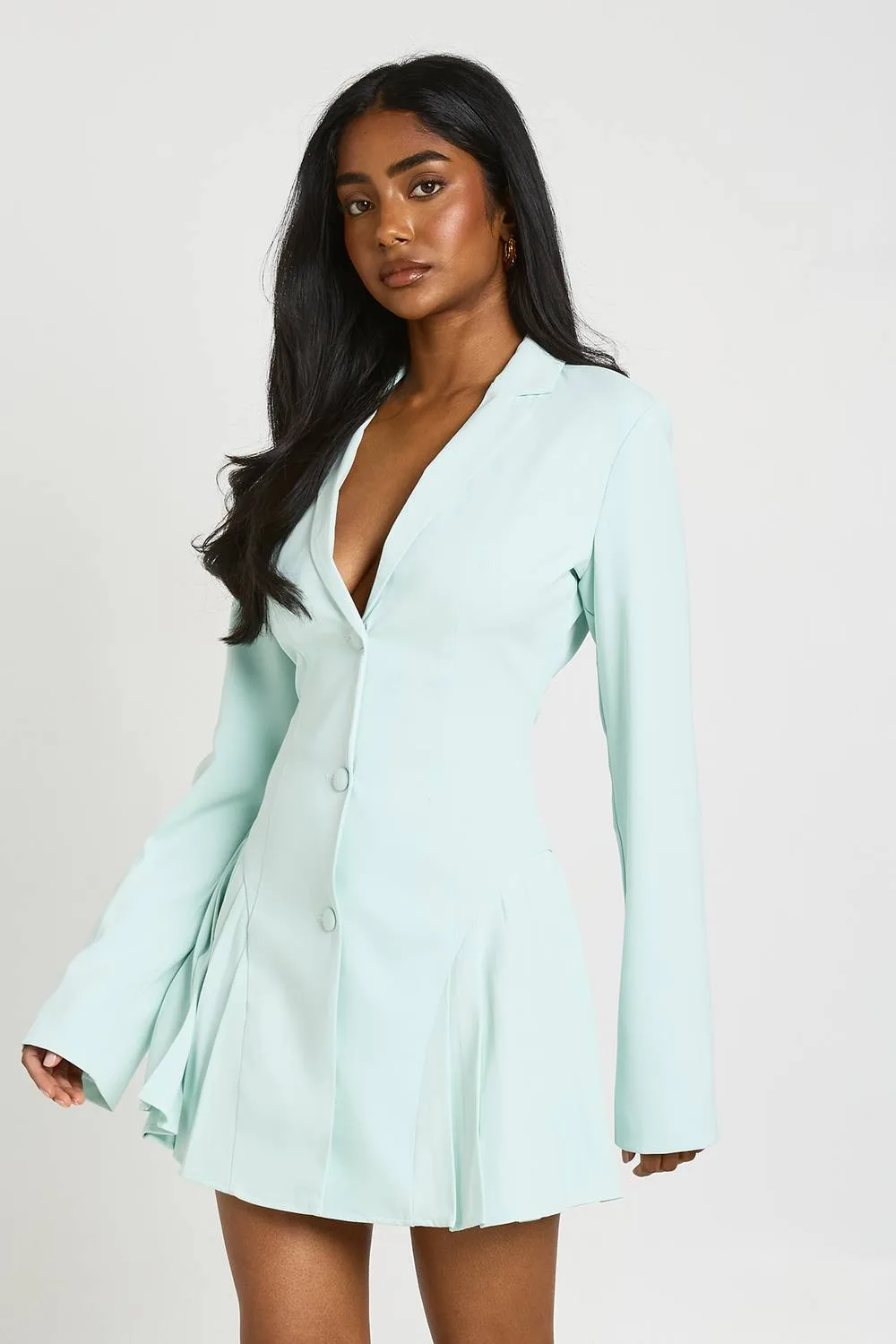 Tailored Structured Cinched Waist Pleated Blazer Dress by boohoo