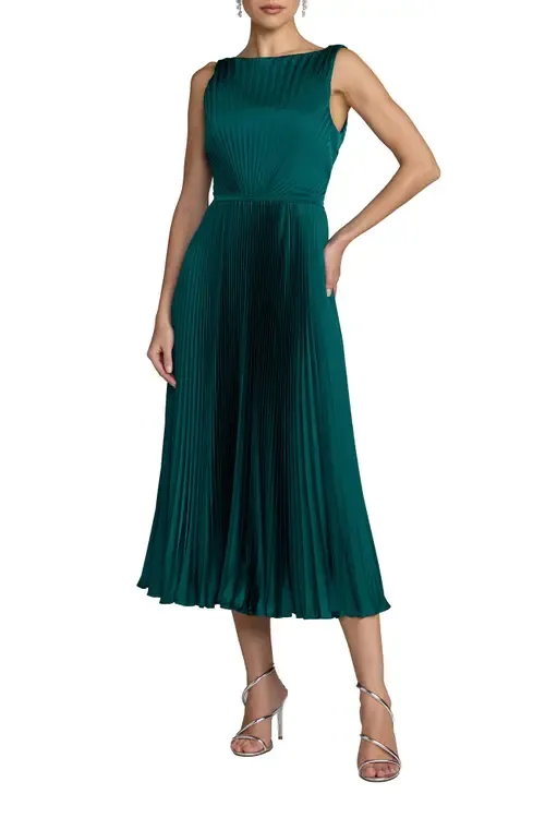 Sleeveless High Neck Pleated Midi Dress