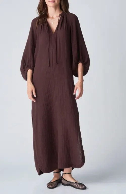 Avery Long Tie Neck Dress Gauze Caftan by ocean+main