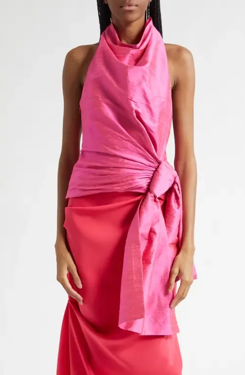 Silk Shantung Sarong Halter Top by Christopher John Rogers