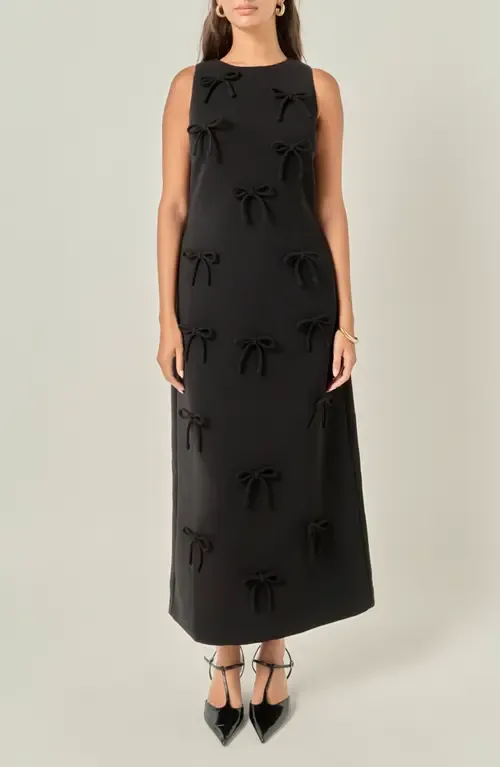 Bow Embellished Sleeveless A-Line Dress by English Factory