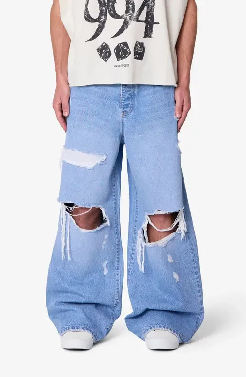 Thermal Patch Relaxed Wide Leg Ripped Jeans by mnml