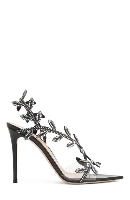Crystal Flavia Sandal in Black Leather by Gianvito Rossi
