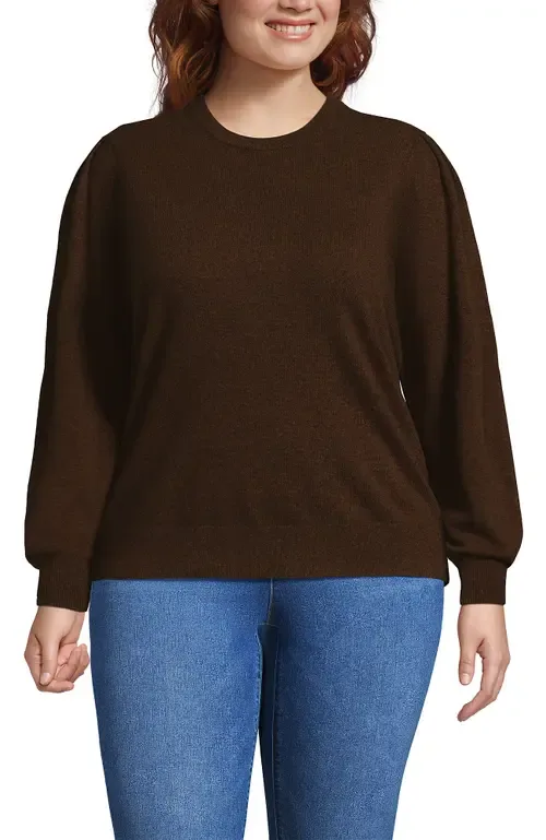 Cashmere Puff Sleeve Crew Neck Sweater by Lands' End