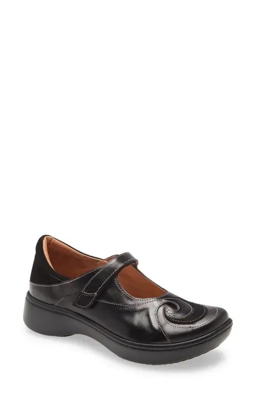 Sea Mary Jane Flat in Black Madras/Black Suede by Naot