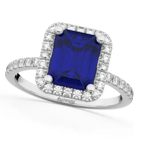 Blue Sapphire & Diamond Engagement Ring 14k by ALLUREZ