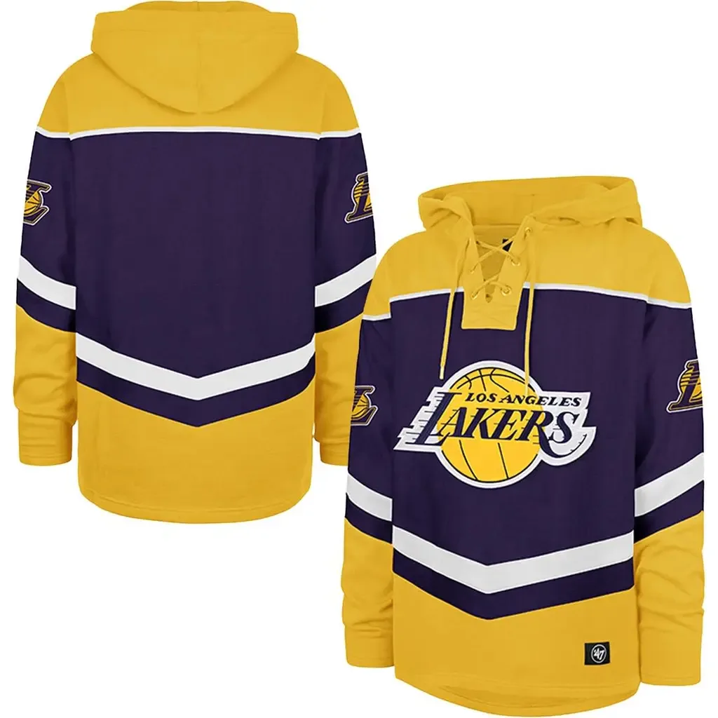 '47 Purple Los Angeles Lakers Oversized Tri-Satin Layup Lacer Pullover Hoodie by '47