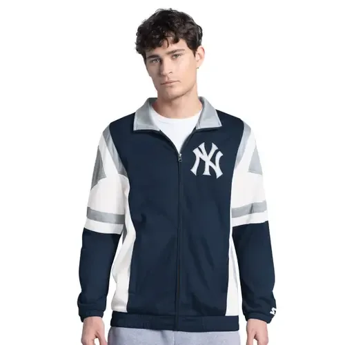 Starter Navy/Gray New York Yankees Contender Tricot Full-Zip Track Jacket by STARTER